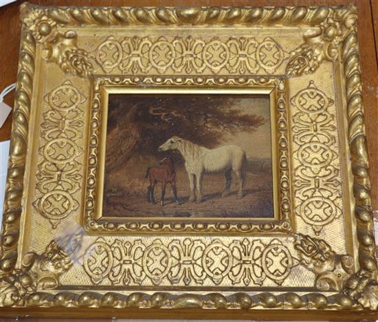 Attributed to James Ward (1769-1859), Mare and foal, oil on canvas laid on board, 12 x 15cm